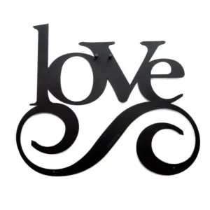 Metalowa dekoracja ścienna napis LOVE w kolorze czarnym 430x500mm