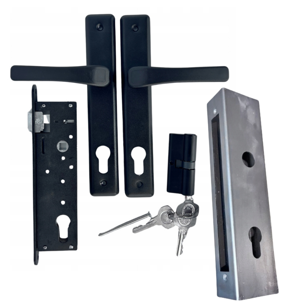 Kaseta 60x40 z zamkiem klamka wkładką w kolorze czarnym zestaw do furtki