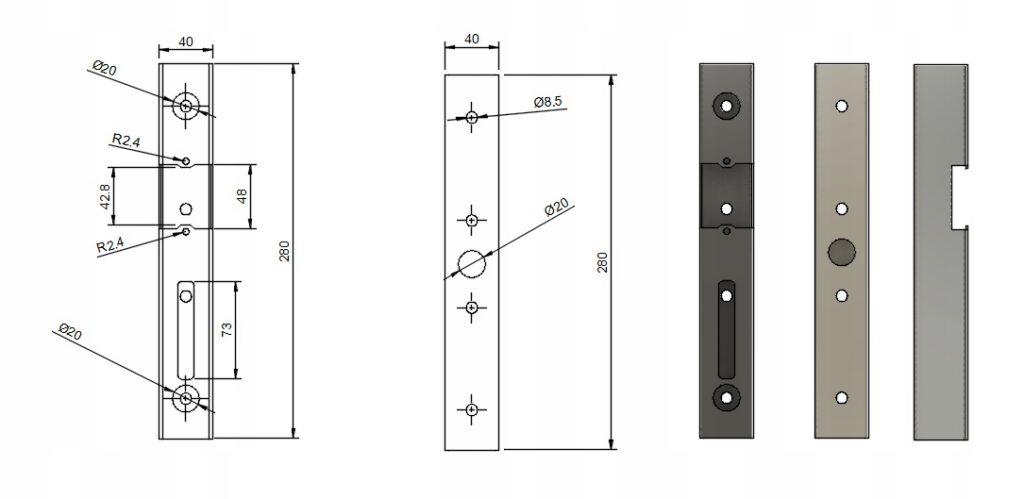 Kaseta elektrozaczepu ANTRACYT 7016 L280 z elektrozaczepem 6