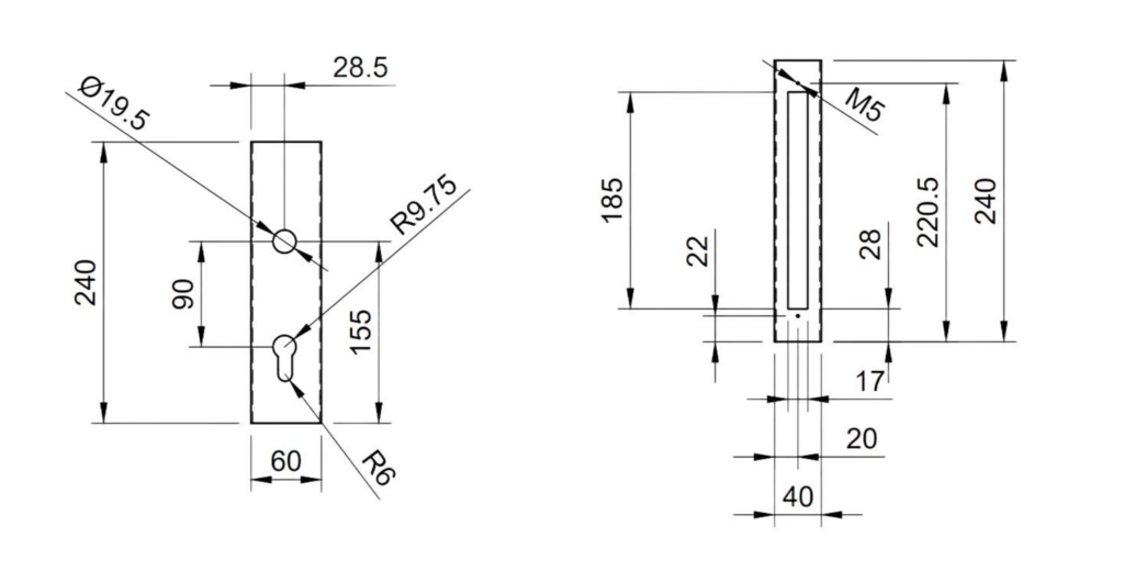 Kaseta ocynkowana 60x40 z zamkiem zapadkowo-zasuwkowym do furtki bramki drzwi 7