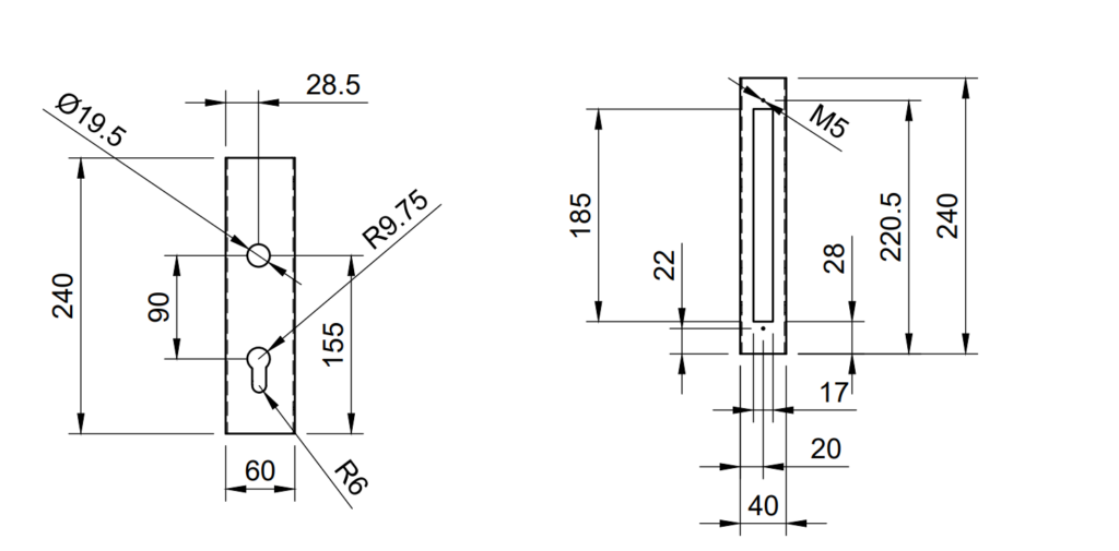 Kaseta puszka zamka 60x40 pod zamek 90/34 4