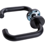 Klamka do drzwi Romini ze stali nierdzewnej z szyldem okrągłym, czarna