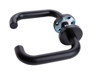 Klamka do drzwi Romini ze stali nierdzewnej z szyldem okrągłym, czarna