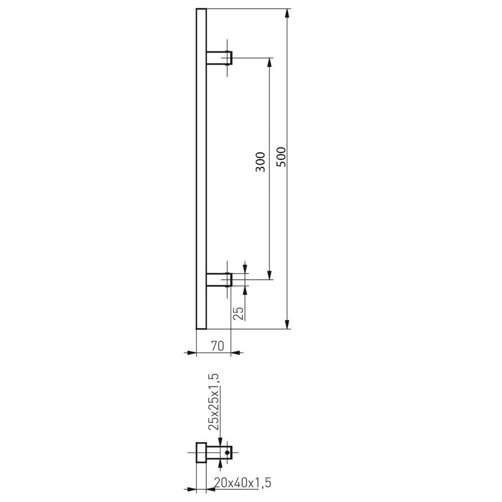Pochwyt dwustronny prostokątny 40x20x300x500mm 90° AISI304 uniwersalny satynowy 7