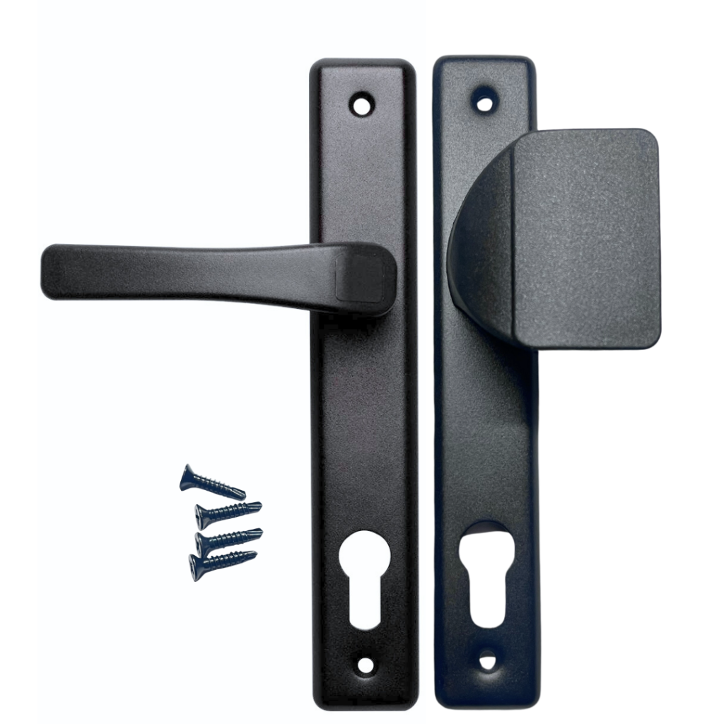 Pochwyt-klamka czarny z rozstawem 90 na wkładkę do drzwi furtki bramki