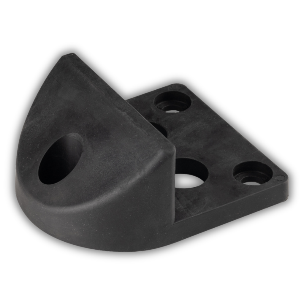 Stoper do bramy stalowy z gumowym odbojem – do przykręcania, 130x150/H65 mm