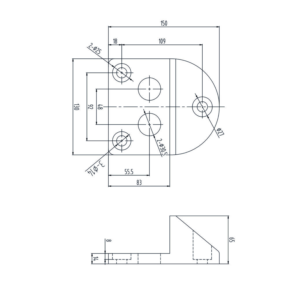 Stoper do bramy stalowy z gumowym odbojem – do przykręcania, 130x150/H65 mm 4