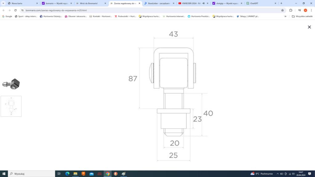 Zawias regulowany do wspawania M20 do furtek i bram skrzydłowych 2