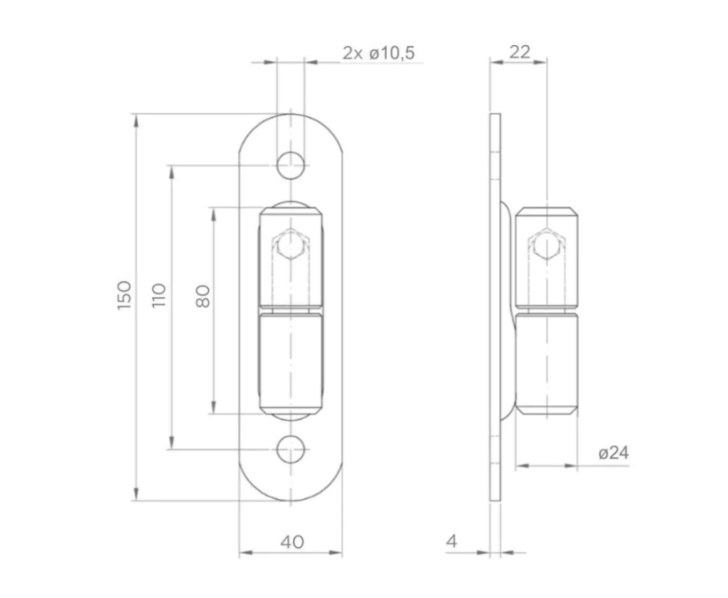 Zawias toczony, kulowy D24 z szyldem H150 x L40 mm 2