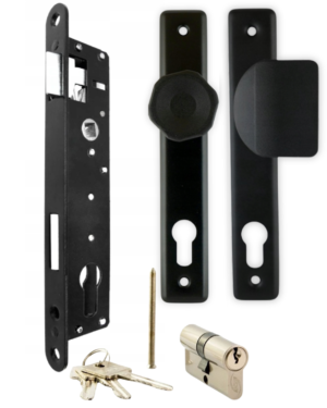 Zestaw do furtki komplet furtkowy gałko-pochwyt prawy zamek wąski wkładka