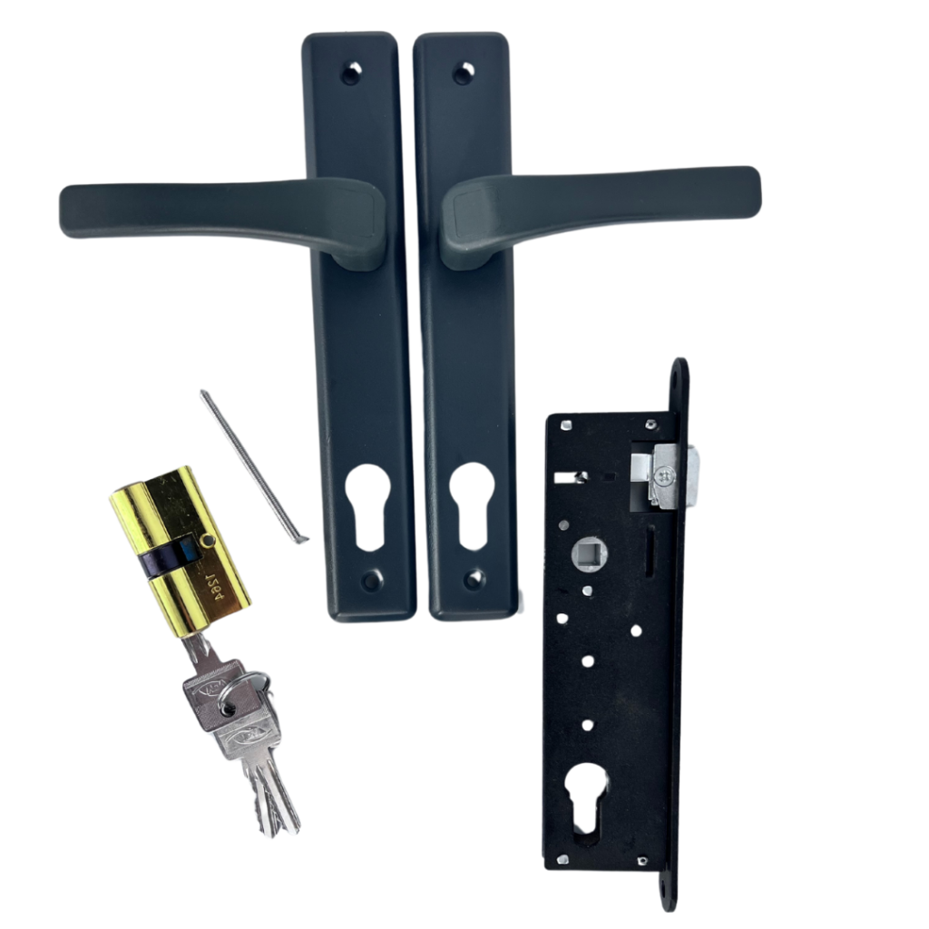 Zestaw do furtki komplet furtkowy klamka antracyt zamek 90/34 wkładka 2