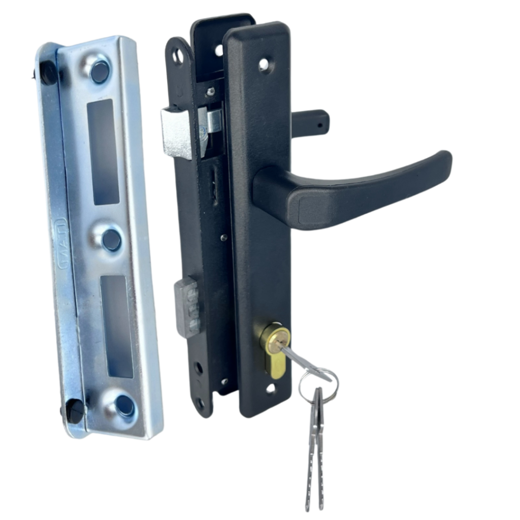 Zestaw do furtki komplet furtkowy klamka czarna zamek 90/34 wkładka opór 2