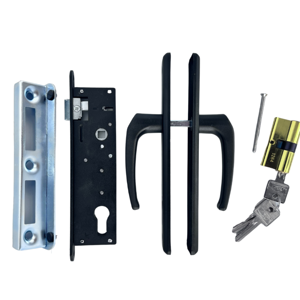 Zestaw do furtki komplet furtkowy klamka czarna zamek 90/34 wkładka opór 3