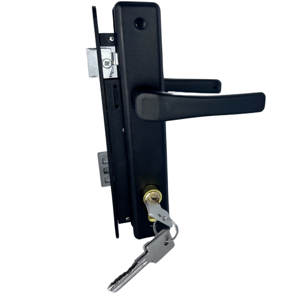 Zestaw do furtki komplet furtkowy klamka czarna zamek 90/34 wkładka opór 4