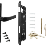 ZESTAW KOMPLET DO FURTKI BRAMKI OGRODZENIA ZAMEK KLAMKA WKŁADKA 90MM MATI